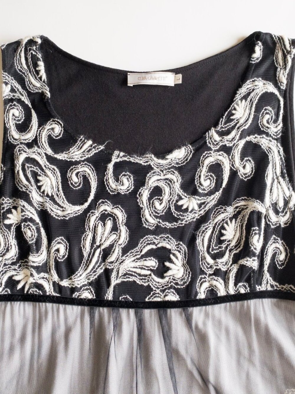 Elisa Cavaletti Italy Embroidered Mesh Layered Midi Dress Black White Size Large - Picture 6 of 10